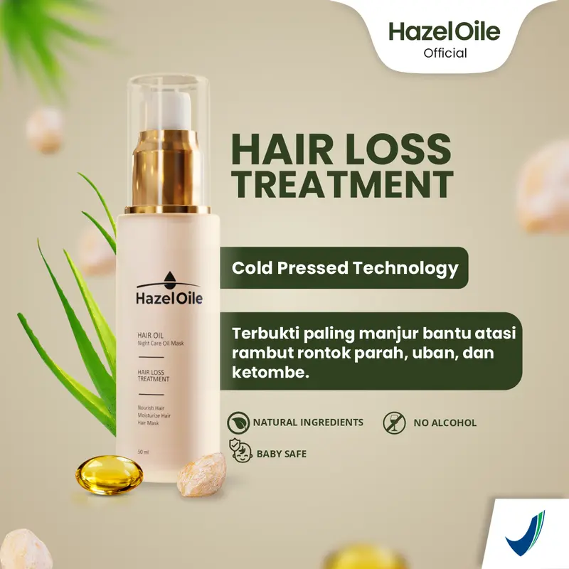 HazelOile Serum Hair Oil NCOM Night Care Oil Mask Repair Treatment Masker Malam Anti Kerontokan Rontok Rambut Uban Botak Pitak Bayi Anak Meluruskan Menebalkan Perawatan Wanita Vitamin Kering Ketombe Botak Pitak Haircare Rambut 0