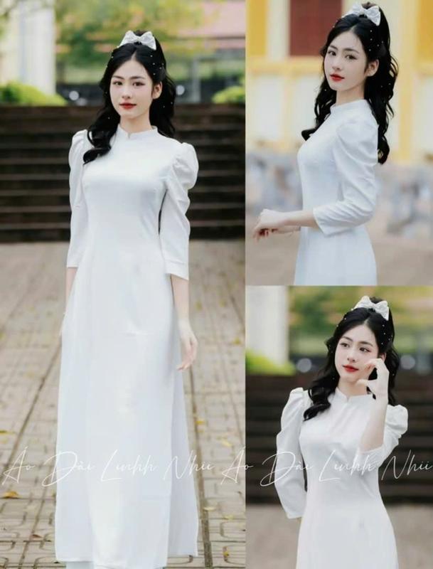 Áo dài trắng học sinh , vai bồng , tay lỡ chất liệu lụa mỹ cao cấp Women