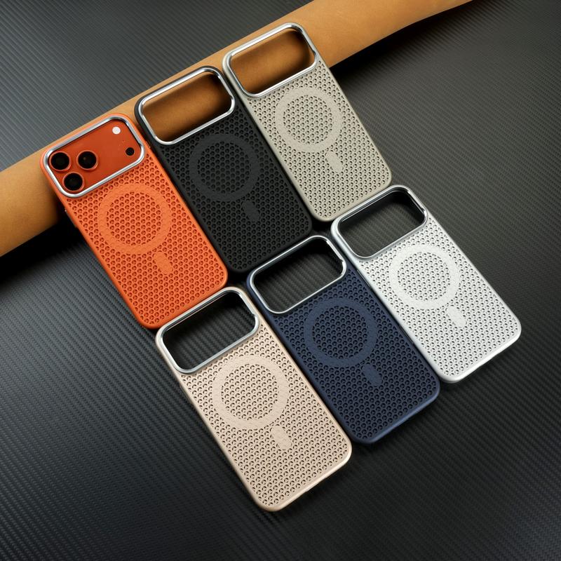 Ốp lưng từ tính với lưới thoáng khí phù hợp cho iPhone 15, 17 Pro Max, iPhone 16 màu xám titan, iPhone 14/13/12 Plus cấp cao, nút bấm riêng biệt đơn giản.