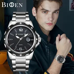 【003 Harga telah diganti, cepat beli】BIDEN Jam Tangan Olahraga Kuarsa Otomatis Date Tali Stainless Steel Kasual Pria Anti Air Watches Original YN0012