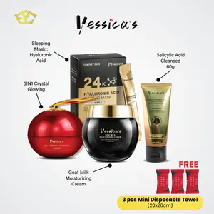 FYC - Yessica's Face Wash 60gr + Goat Milk Moist + Crystal Glowing Cream + Sleeping Mask (Bonus 3 Pcs Towel Disposable)