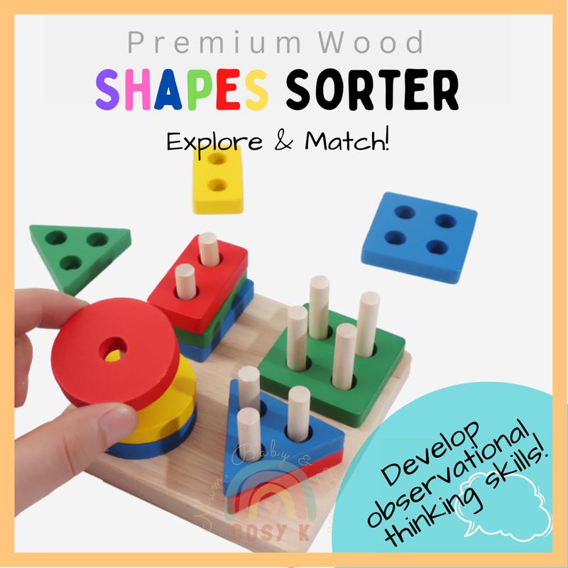 COSYK Wooden Toys Montessori Shapes Colours Sorter Wood Toys Early Educational Toys for Children & Toddlers
