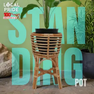 STANDING POT BUNGA VAS BUNGA ROTAN UK 40CM MINIMALIS ALAMI - STANDING VAS BUNGA DARI ROTAN UNTUK DEKORASI RUMAH SUDUT RUANGAN Plastik