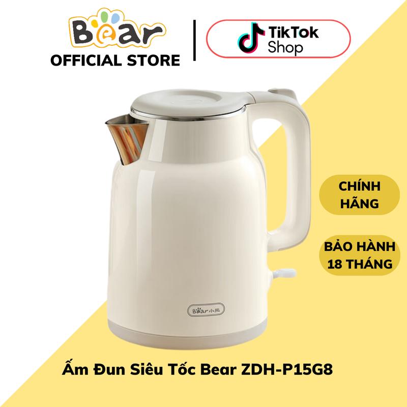 Ấm Đun Siêu Tốc Cách Nhiệt Bear ZDH-P15G8, Dung tích 1.5L, Công Suất 1500W, Đun Nước Thông Minh - Tự Động Ngắt, Bảo Hành 18 Tháng Bình Đun Nước Ấm Siêu Tốc Inox