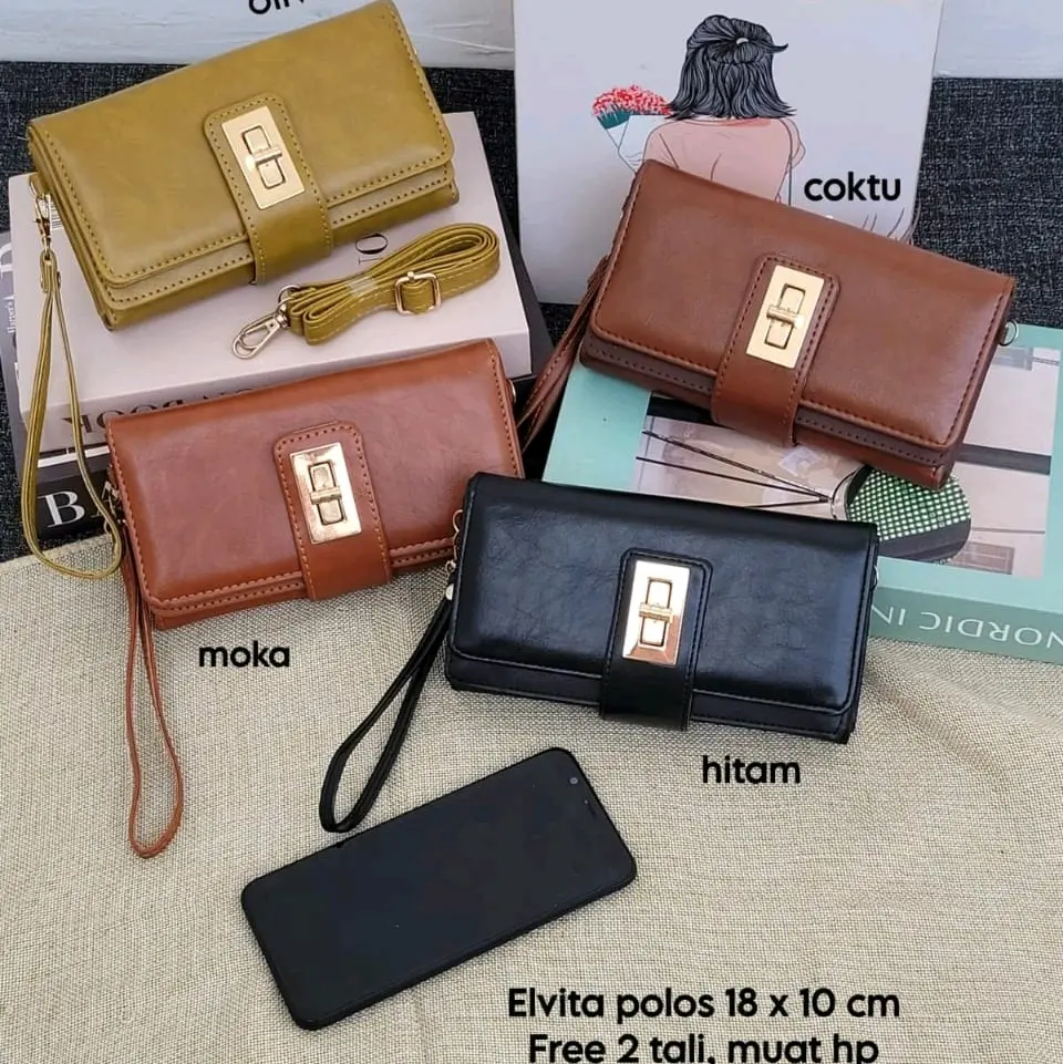 DOMPET ELVITA PANJANG POLOS Wanita Kulit
