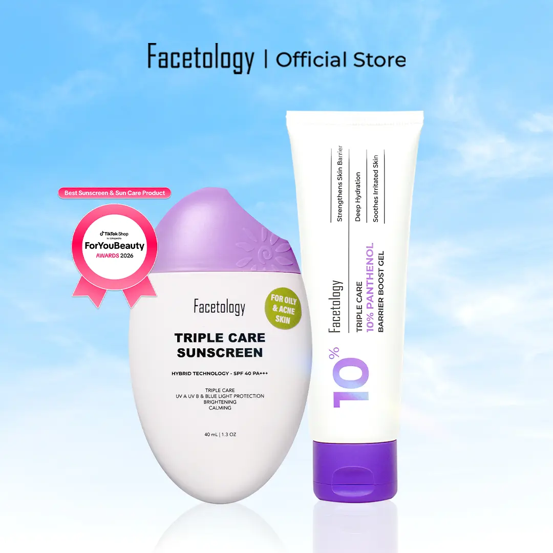 [EXCLUSIVE] Facetology Bundling Moisturizer Triple Care 10% Panthenol Barrier Boost Gel 40gr & Triple Care Sunscreen SPF 40 PA+++ 40ML