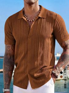 メンズソリッドカラーの半袖カーディガン、夏のカジュアルなニットウェア、ファッションメンズニット服を毎日着用、メンズウェア