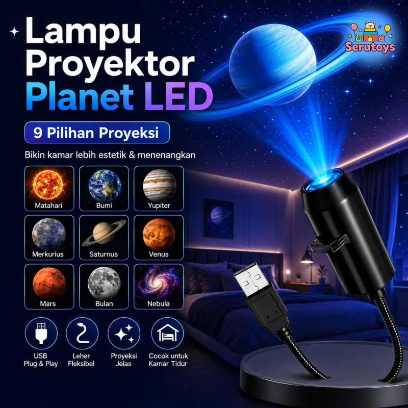 10Disk Lampu Proyektor Planet LED USB Lampu Tidur Galaxy Langit Berbintang Bisa Ganti Pola Dekorasi Kamar