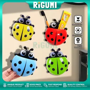 Tempat Sikat Gigi & Odol Model Kumbang Gantung Tempel Dinding Tanpa Bor Ladybug Toothbrush Holder