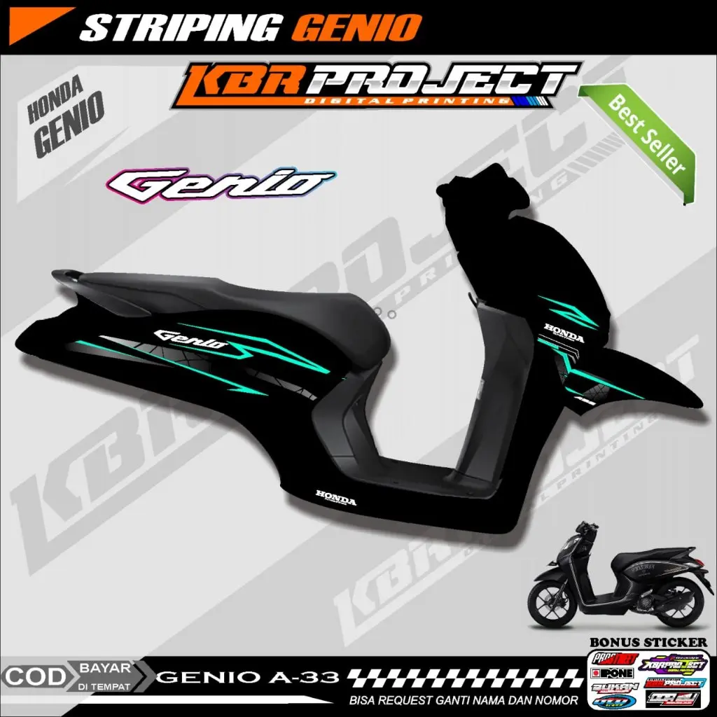 GENIO STIKER SRTIPING PREMIUM MOTOR KEREN STIKER LIS VARIASI GENIO STIKER MOTOR HONDA DESAIN RACING A.33 HOLOGRAM TRANSPARAN BISA COD Motorcycle
