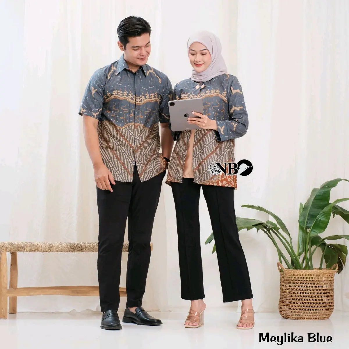LAKUNA BATIK Baju batik couple modern blouse batik Kancing  Atasan wanita kantor baju batik Cowok bahan Katun Hem Pasangan