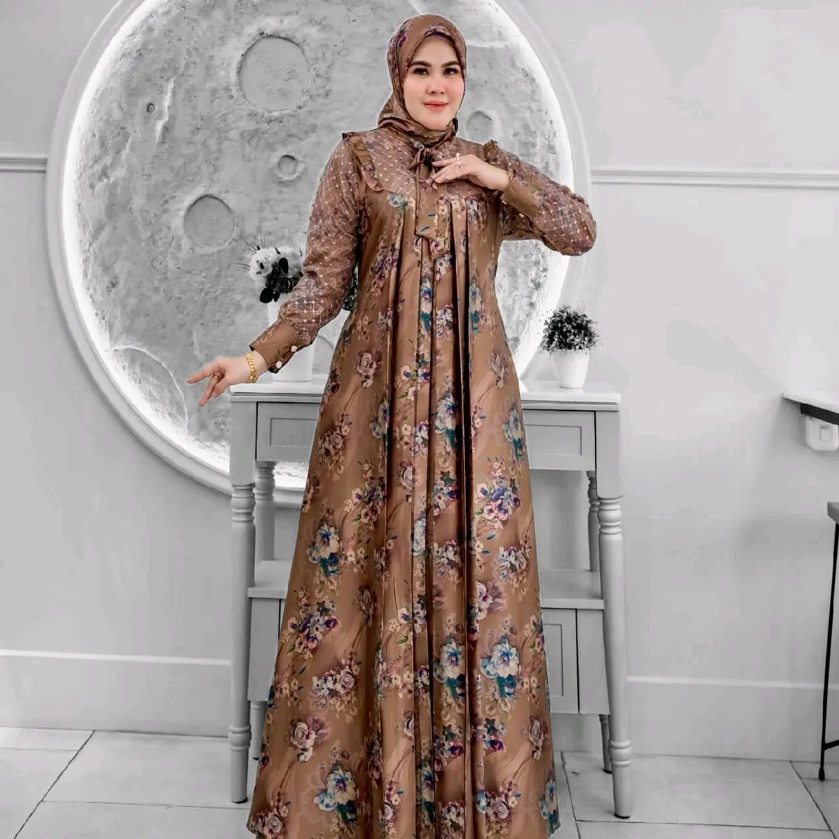 gamis motif Muslim Dress Lebaran crinkle airflow bisa dicuci dengan mesin