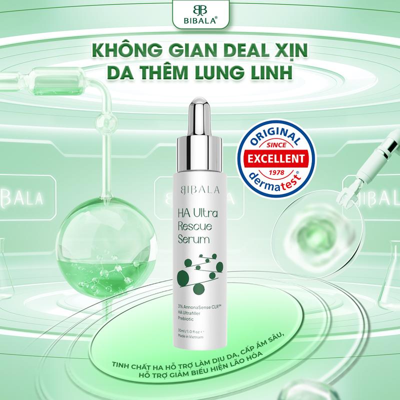  Tinh chất Hyaluronic Acid Làm dịu mát da cấp nước và hỗ trợ ngăn ngừa lão hoá - HA ULTRA RESCUE SERUM 30ML BIBALA 