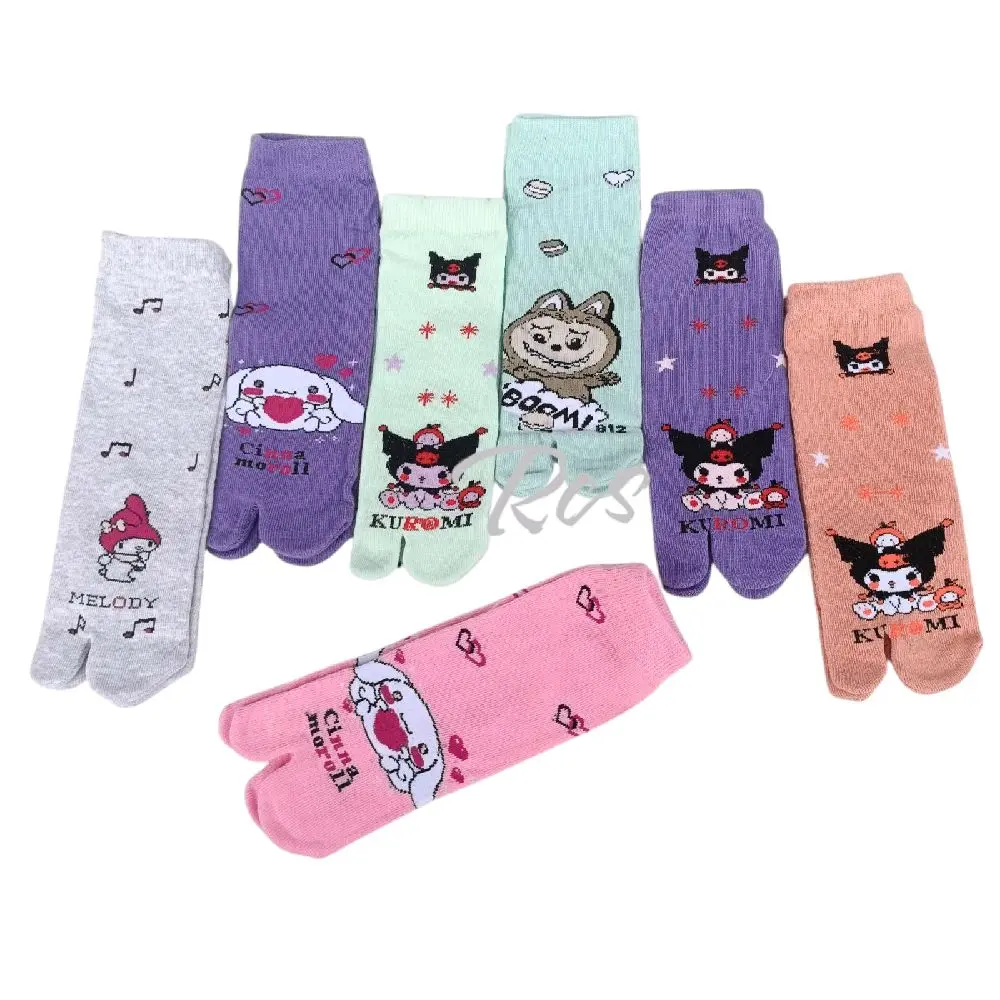 12 pasang kaos kaki jari jempol anak perempuan usia TK sampai SD, karakter kuromi, labubu, melody,  dan cinamorol, katun spandek tebal dan lembut Fashion