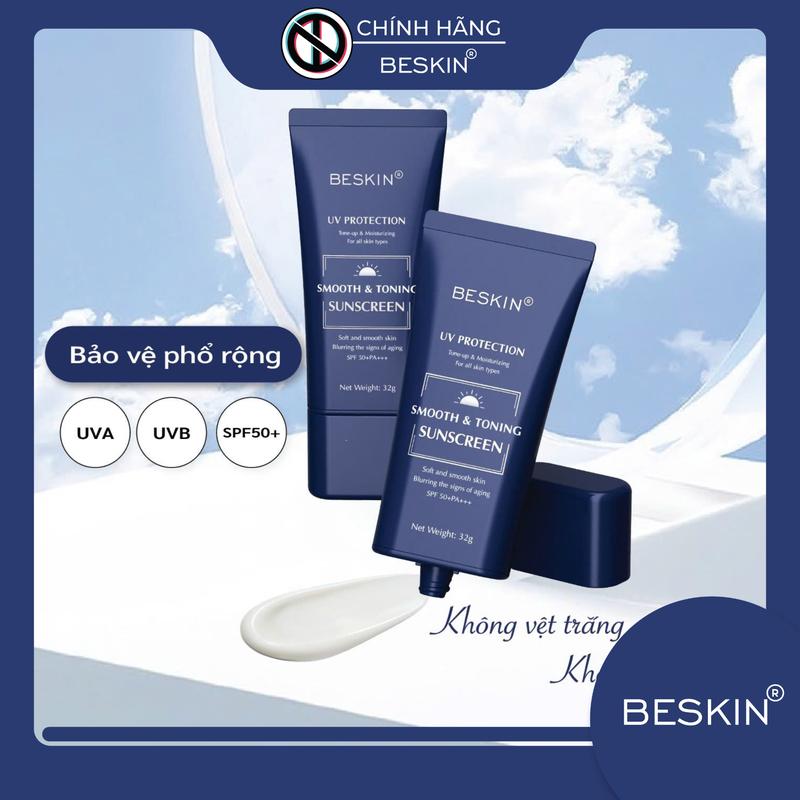 [BE-03] "KEM CHỐNG NẮNG PHỔ RỘNG "SMOOTH & TONING SUNSCREEN" SPF 50+ PA+++" - Dung tích: 32g - Thương Hiệu: Beskin - Skincare Sun Cream Chăm Sóc Da Whitening nâng tone