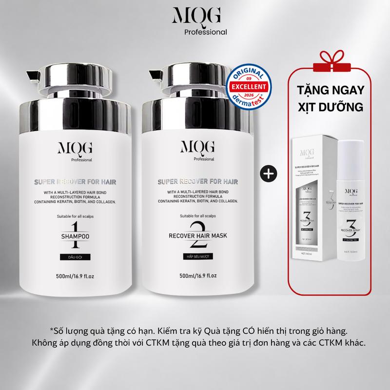 (COMBO 2) MQG Bộ Đôi Dầu Gội 500ml & Kem Hấp Ủ 500ml Phục Hồi Tóc Hư Tổn Khô Xơ Chẻ Ngọn, Keratin Biotin Collagen – Dưỡng Tóc Mềm Mượt Chắc Khỏe, Hỗ Trợ Giảm Gãy Rụng Cho Tóc Sau Sinh Tẩy Nhuộm Uốn Duỗi, Combo Chăm Sóc Tóc Tại Nhà Chuẩn Salon