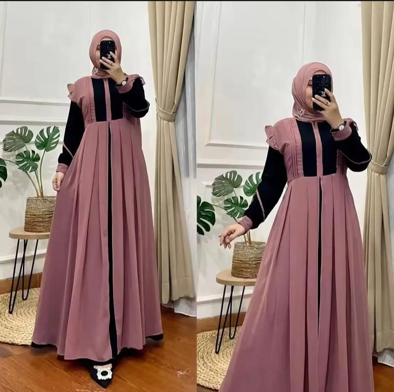 Product Introduction of MAXY DRESS TERBARU/GAMIS WANITA DEWASA JUMBO TERLARIS/MAXI DRESS DEWASA MODERN/GAMIS LEBARAN Crinkle Kombinasi 18