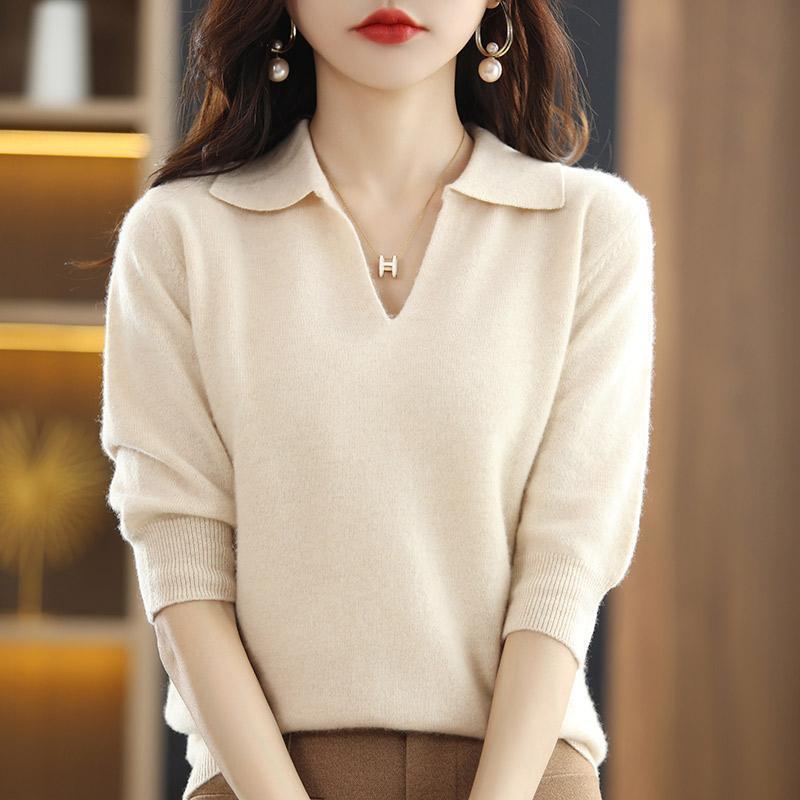 Product Introduction of LIL CHERE Knitted Shirt for Women New Style Lim-fit Five-point Sleeve Knitted T-shirt 21