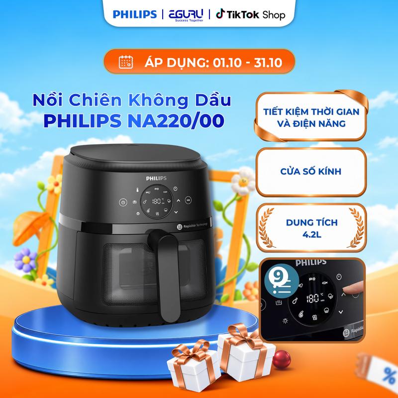 Nồi Chiên Không Dầu Điện Tử Philips NA220/00 4.2 lít |1500W| Cửa Sổ Kính,