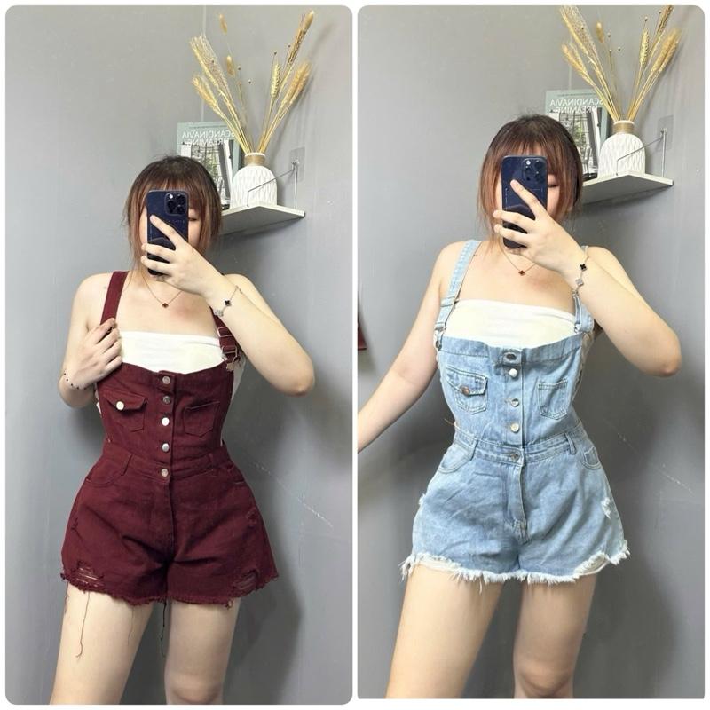  TIENSTYLE - Sét Yếm Quần Jean 5 Nút Rách Lai Hai Dây Có Tăng Đưa 6 Màu Trẻ Trung Quần yếm jean Bigsize Đồ Noel Bigsize Nữ Quần Áo Tết Nữ 