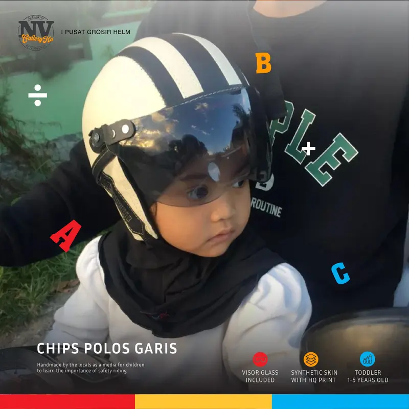 Helm Anak Bayi Balita Lucu Viral 1 - 5 Tahun SNI Polos Garis Warna Putih Hitam Free Kaca Motorcycle 3