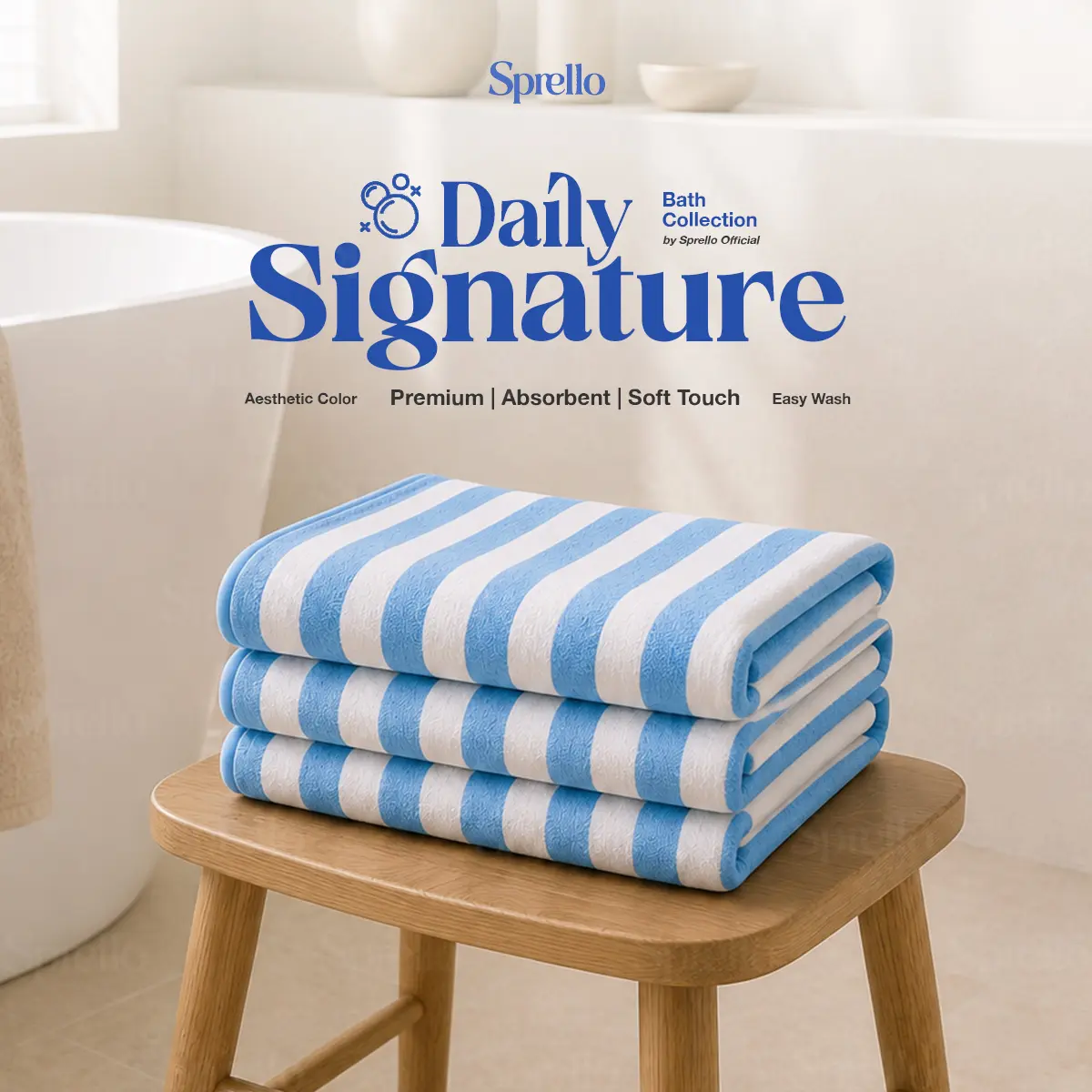 SPRELLO Handuk Mandi Dewasa 70×140cm / Salur Microfiber Bulu Halus Super Serap Air / Bulu Lembut High Quality