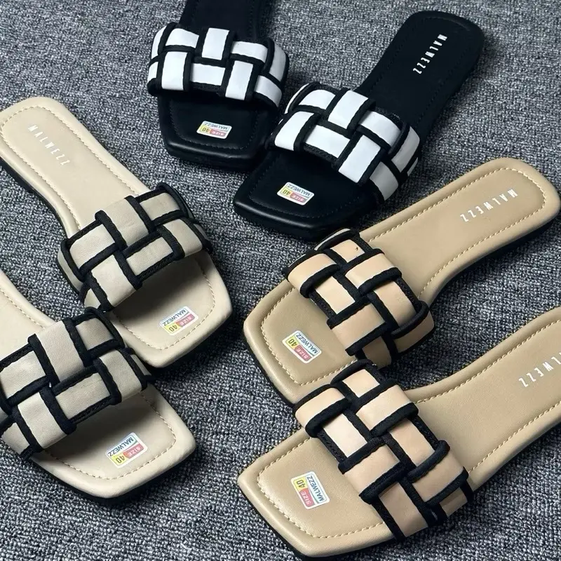 ￼Malwezz Sandal  Flat Platform Wanita Korean style Anyam Tali Silang 2024  Shoes Sendal Cewek Selop Karet Perempuan sandal  jelly 3