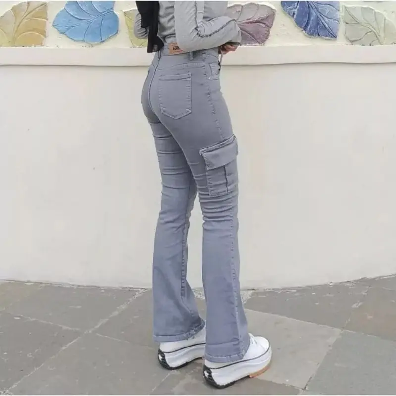 Hw Cutbray Cargo Jeans Wanita - Celana Jeans Wanita - Kargo Cutbray Jeans Highwaist Wanita Stretch Melar 1