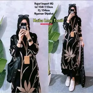 haika long tunik rajut import Muslim Formal Motif Bunga Cantik
