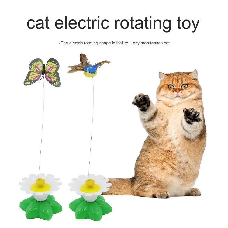 Automatic rotating cat teaser, electric flying butterfly hummingbird cat teaser, bird flying around flowers, cat self-entertainment toy