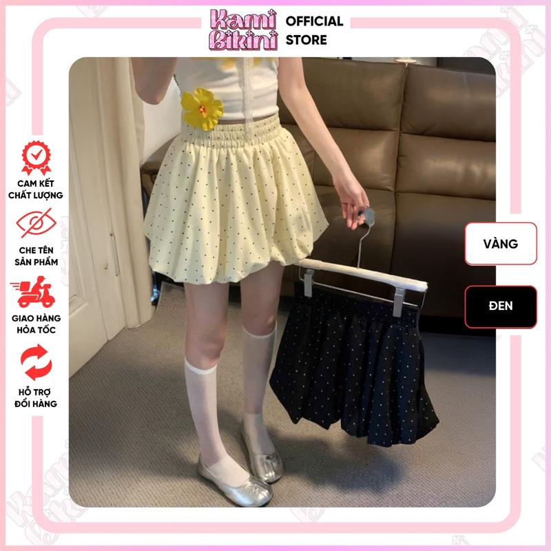 Chân váy bí ngô chấm bi dáng ngắn có lót bảo hộ, Chân váy 2 màu đen trắng phong cách ngọt ngào Hàn Quốc - CV09