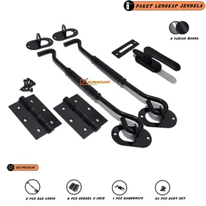 Paket Engsel Kunci Jendela 1 Set Lengkap Tinggal Pasang - Hak Angin Rambuncis Grendel Black Series
