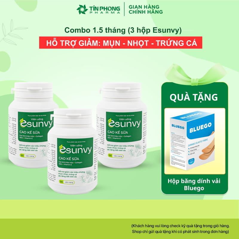 Combo 3 hộp Viên Uống ESUNVY Thanh Nhiệt Mát Gan Cải Thiện Thâm Mụn Dầu Nhờn Hộp 30 Viên TTP006
