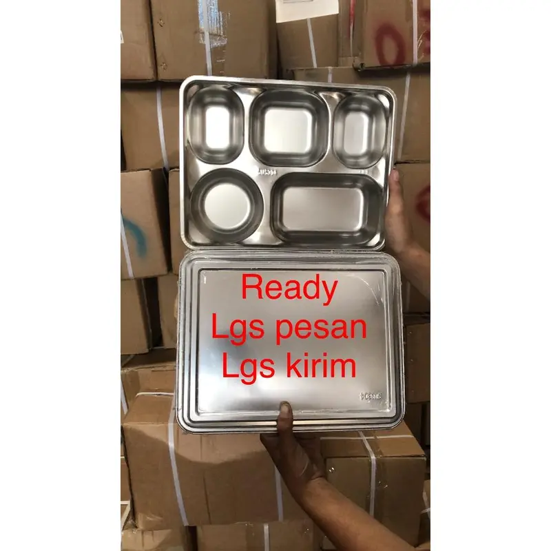 Food Tray Piring 5 Sekat Stainless Steel SUS Emboss 304 BGN - Tempat Makan - Ompreng READY STOCK 0