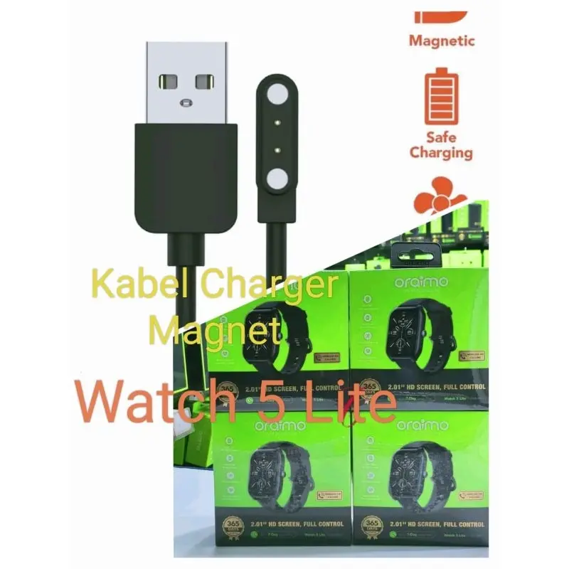 kabel jam smartchwatch oraimo watch 4plus/osw-801 watch 5lite/osw 804 watch 5/ osw 805 kabel charger magnetic 2 pin