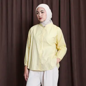 ESMIRA - KINZA Kemeja Wanita Kantoran Polos Kekinian Bahan Katun Jumbo Atasan Panjang Muslim M XL