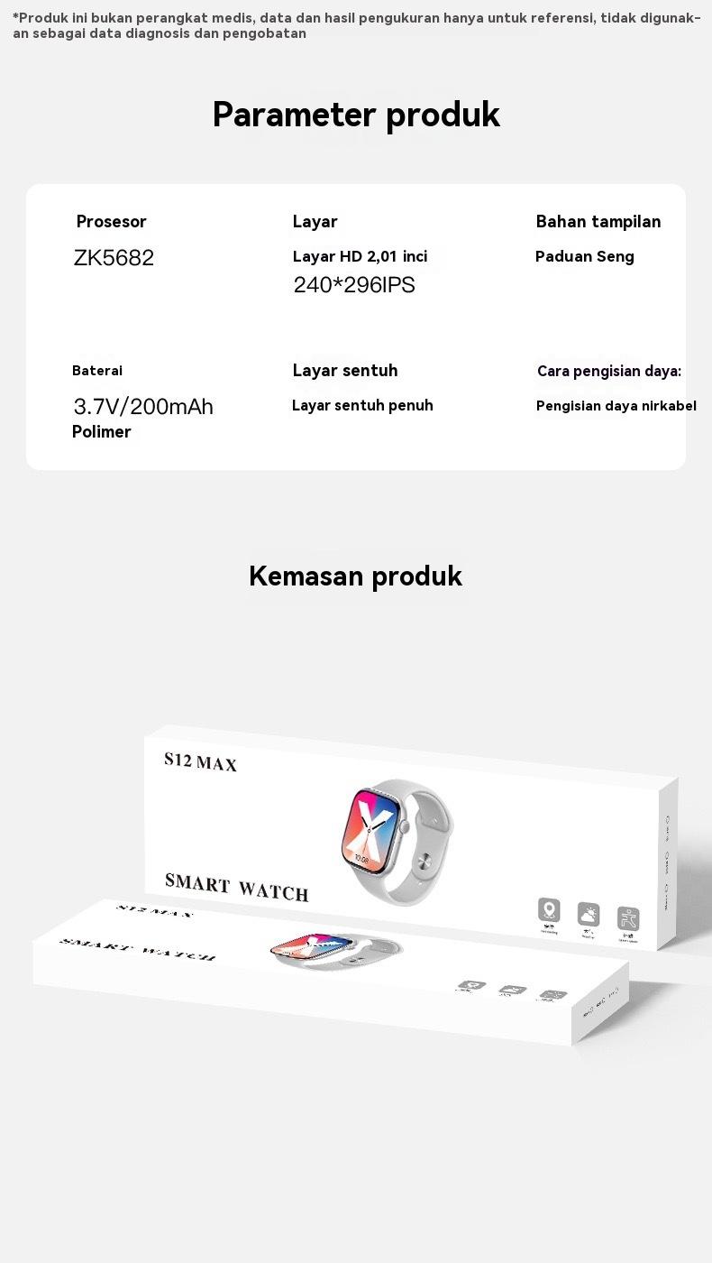 【Panggilan Bluetooth】Jam Tangan Pintar S12 - Dukung Panggilan Bluetooth, Tanpa Keluarkan HP, Layar HD, Multi Mode Olahraga: Lari/Bersepeda/Bola/Mendaki/Yoga, Monitor Detak Jantung, Tren