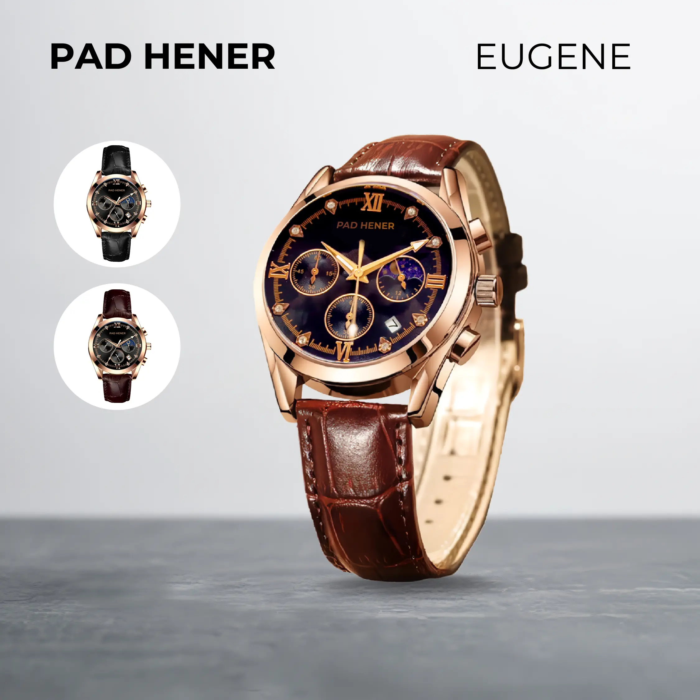 PAD HENER EUGENE Jam Tangan Unisex Anti Air Original Kulit Quartz Calendar Klasik Luminuous Glow Jam Tangan Cowok Multifungsi COD + Kotak Eksklusif