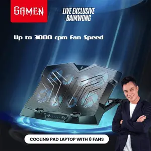 [LIVE EXCLUSIVE BAIMWONG] GAMEN GCP100 Pendingin  Laptop Gaming Cooling  Fan Computer  Stand Kipas 8 Inti/Core Silent Mode Original - Garansi 1 Tahun
