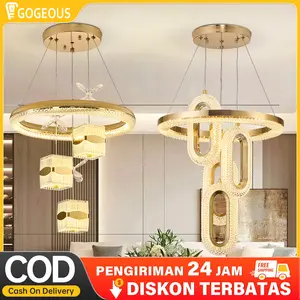GOGEOUS Lampu Gantung Kristal Minimalis  — Bisa Atur Cahaya 3 Warna & 72W untuk Ruang Tamu atau Kamar Tidur. Terang, Nyaman, dan Estetik!