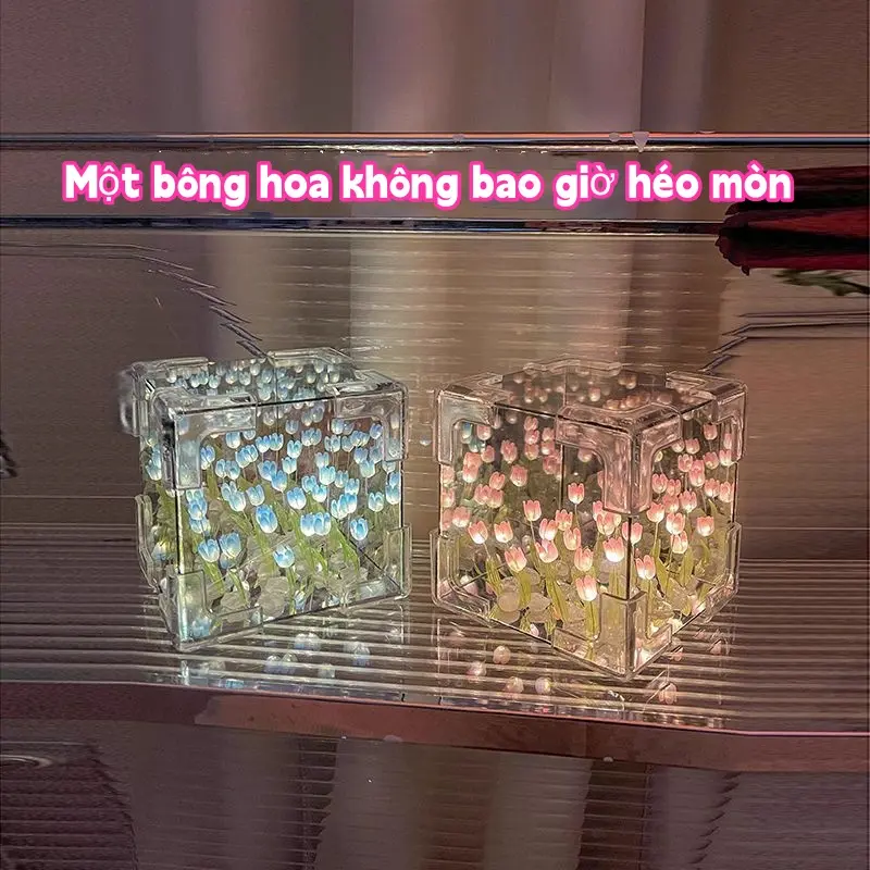 Khối Lập Phương Hoa Tulip Dạ Quang, Đồ Trang Trí Thủ Công, Gói Vật Liệu Tự Làm, Quà Tặng Tinh Tế, Đồ Chơi Thủ Công đèn hoatulip đèn hoatulip hộpvuông 0