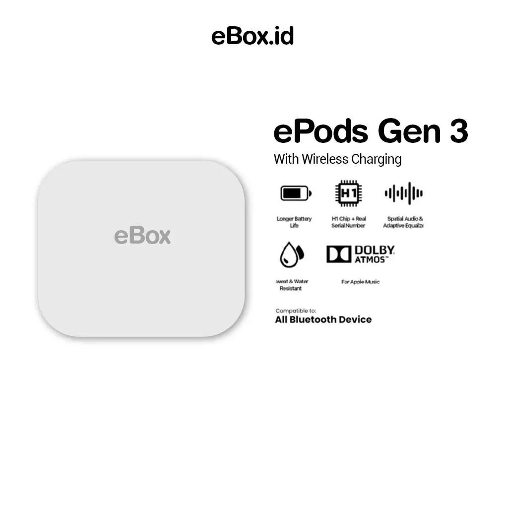 ePods GEN 3 TWS Earphone Headset Bluetooth V5.2 MB Pods In ear Detection Wireless Charging