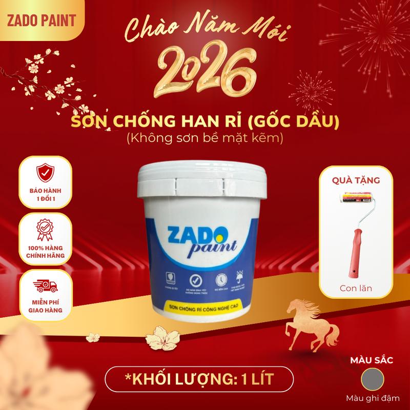   Thùng 1L  Sơn chống han gỉ Zado Paint  - SƠN GỐC DẦU   Màu xám ghi đậm    - Phù Hợp bề mặt Tấm Lợp Lan Can Cổng Gầm Xe Thép - KHÔNG SƠN KẼM 