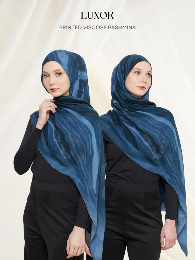 LUXOR Dark Navy Sediment | Premium Printed Viscose Hijab | Vela Inspired Scarves