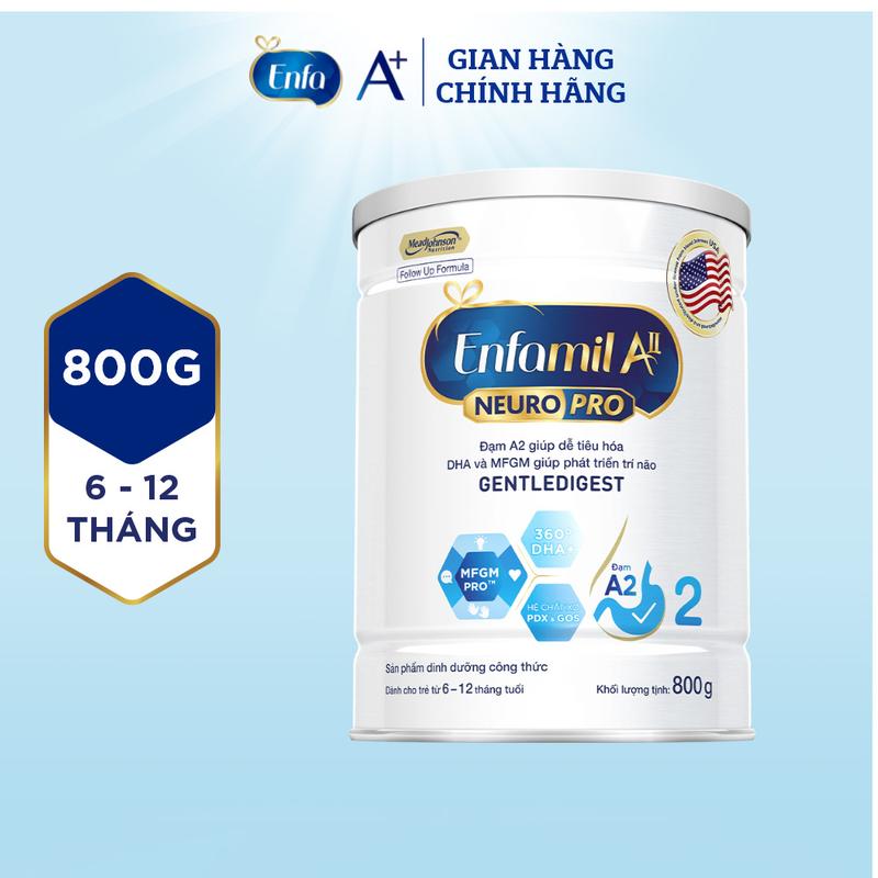 Sữa bột Enfamil A2 Neuropro 2 800g giúp dễ tiêu hóa, hấp thu cho trẻ từ 6-12 tháng tuổi