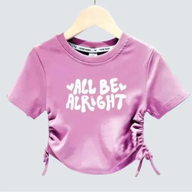 Baju anak perempuan usia 1 2 3 4 5 6 7 8 9 10 11 12 tahun bahan katun serut crop top All Be Alright