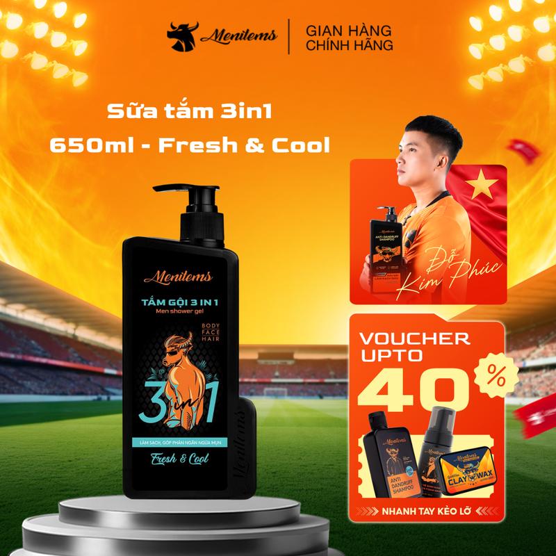 [ĐỘC QUYỀN LIVE] Sản phấm sữa tắm mụn lưng 3in1 Menitems hỗ trợ sạch mụn lưng, hương nước hoa nam tính giúp làm sạch da, dưỡng ẩm Skincare