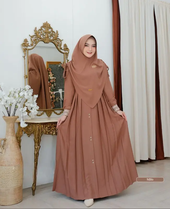 GAMIS CRINGKLE AIRFLOW PREMIUM SET HIJAB ANTEM FASHION MUSLIM ELEGAN TERBARU MOTIF RENDA SULTAN BAJU MENYUSUI BUSUI FRENDLY GAMIS ELEGAN BAJU TERLARIS Kancing Rempel Casual 5