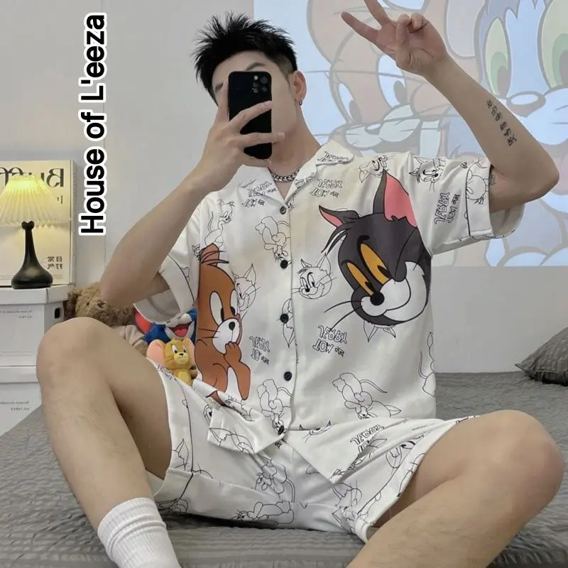Piyama unisex Tom dan Jerry/ Pakaian Dalam  Pria  Pakaian Tidur Lengan Pendek / Pakaian Santai  Lucu  Lembut