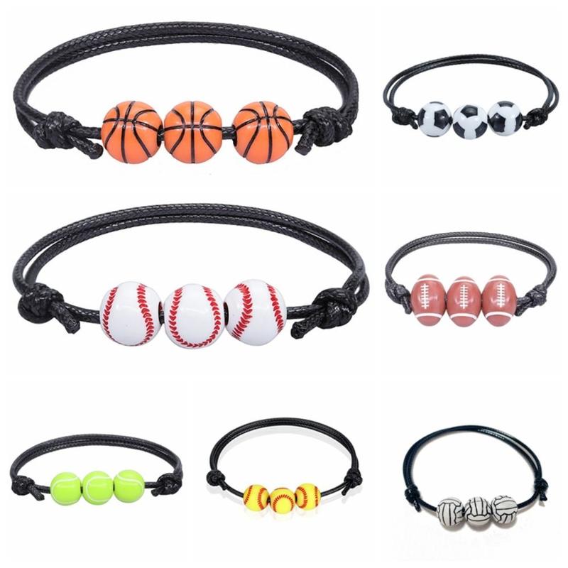 Fresh Handmade Basketball Baseball Bracelet Korean Style Volleyball Wax Line Woven Bracelet Jewelry Accessories Resin Rugby Bracelet Friend 6